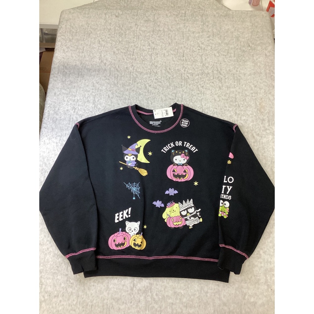 Hello Kitty and Friends Halloween Glow In The Dark Sweatshirt Black Small NEW